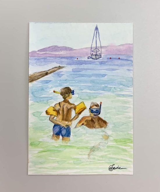 Diving-watercolor Hydra island