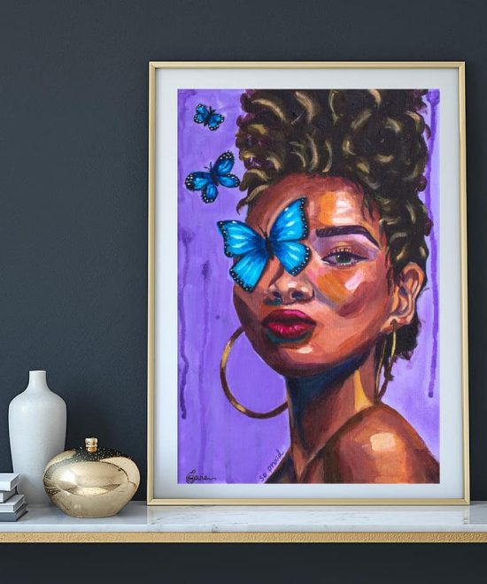 Frame mockup black woman portrait