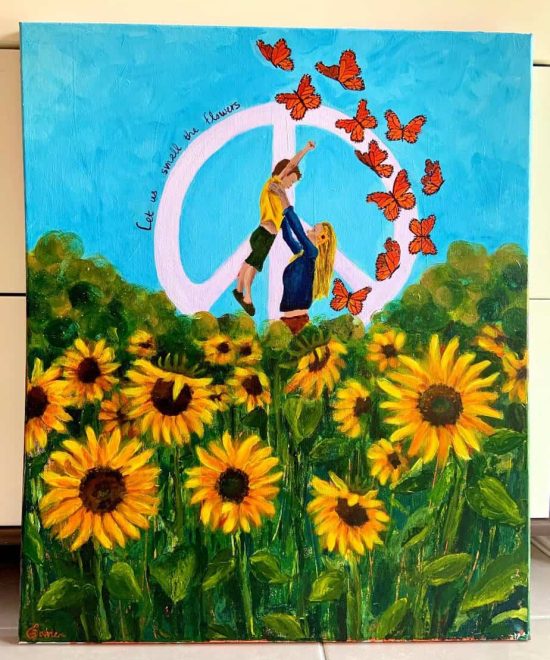 let us smell the flowers painting