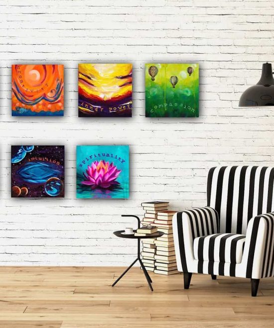 all 7 chakra paintings near an armchair, οφέλη της τέχνης