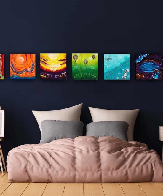 all 7 chakra paintings in a bedroom