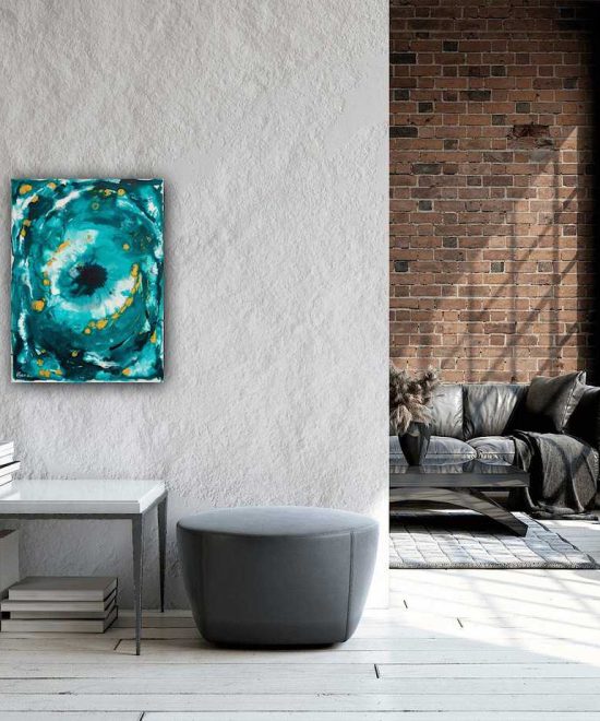 evil eye painting hanging on the wall