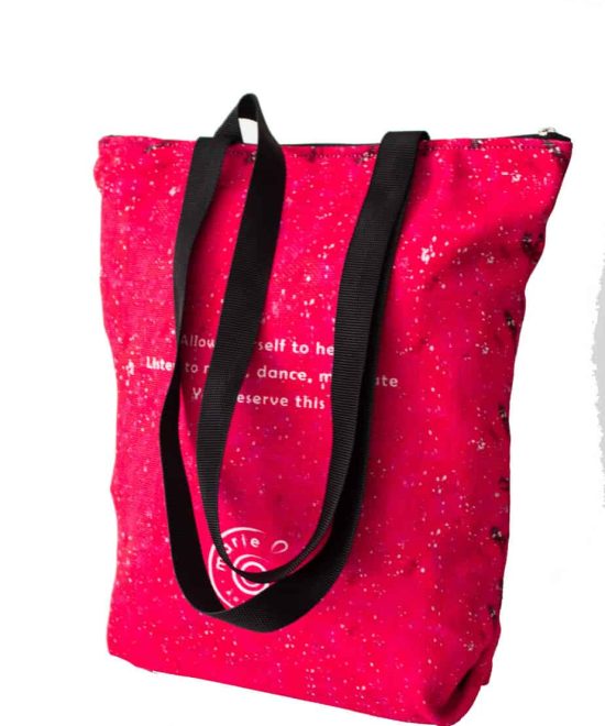 music heals tote bag backside