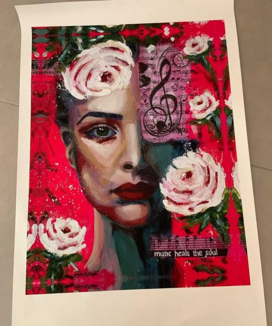 Print of music heals painting