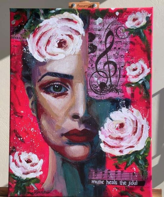 Print of music heals painting, stretched