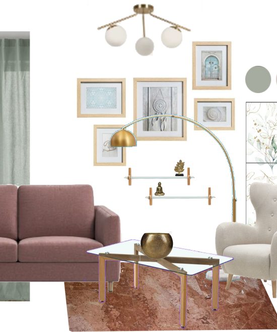 moodboard για ζεστή, θεραπευτική ανακαίνιση στο γραφείο ψυχολόγου στη Γλυφάδα